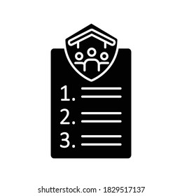 Roommates rules black glyph icon. Flatmates agreement. Sharing common apartment. University campus. Students accommodation. Silhouette symbol on white space. Vector isolated illustration