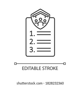 Roommates rules pixel perfect linear icon. Flatmates agreement. Students accommodation. Thin line customizable illustration. Contour symbol. Vector isolated outline drawing. Editable stroke