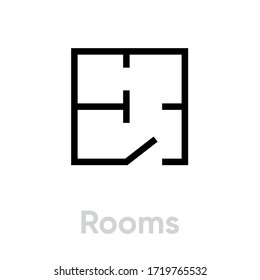 Rooms Scheme Icon. Editable Vector Stroke. Floor Plan Modern Simple Sign With Black Outline. Single Pictogram.