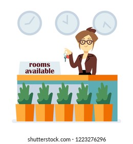 Rooms vector concept. Hostel or hotel reception