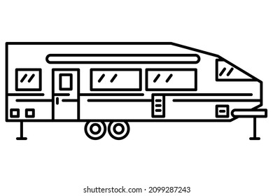 A Roomy Motorhome For Many People. A Recreational Vehicle. Family Camping, Car Travel Outside. Vector Icon, Outline, Isolated. Editable Stroke