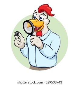 Rooser businessman looking through magnifying glass vector illustration