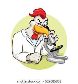 Rooser scientist with microscope gloves vector illustration