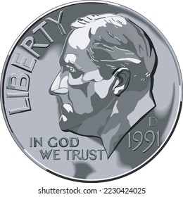 Roosevelt Dime Coin Vector Illustration