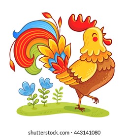 Rooste. Cute cartoon rooster vector illustration. Cartoon rooster isolated on a white background. 