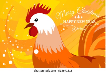 Rooster 2017 Chinese New Year greeting card. Christmas background. beautiful colorful and bright. Celebration with , place for your text.