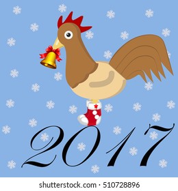Rooster 2017 New Year. Flat style. Vector illustration. 