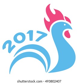 Rooster 2017 vector pictogram. Style is flat graphic symbol, pink and blue colors, white background.