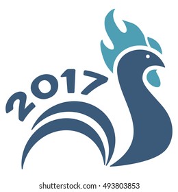Rooster 2017 vector pictogram. Style is flat graphic symbol, cyan and blue colors, white background.