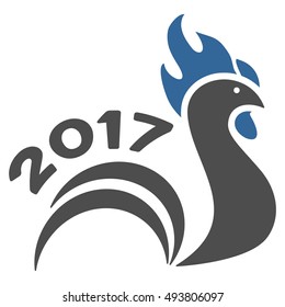 Rooster 2017 vector pictogram. Style is flat graphic symbol, cobalt and gray colors, white background.