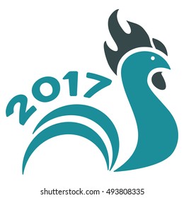 Rooster 2017 vector pictograph. Style is flat graphic symbol, soft blue colors, white background.