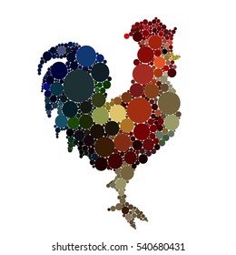 Rooster abstract crest drawing chicken vector. Leghorn rooster bird design animal. Multicolored farm chinese bird. Colored rooster leghorn cockerel year beautiful decoration.