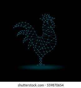 Rooster. Abstract rooster. Vector illustration on a black background.