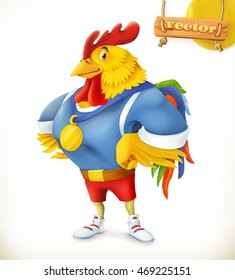 Rooster. Animal 2017. Champion athlete. 3d vector cartoon character