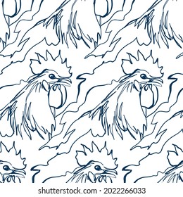 vectores de línea de arte animal de rooster diseño moderno sin soldadura impresión blanca 
