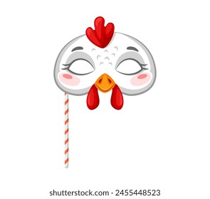 Rooster animal carnival party mask. Festival or birthday costume. Isolated vector funny chicken or cock farm bird face for Mardi Gras, photo booth, masquerade holiday event or new year celebration svg