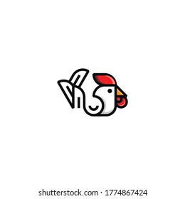 Rooster Animal Cute Line Abstract Creative Logo