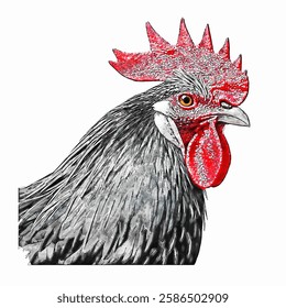 Rooster animal watercolor sketch hand drawn illustration isolated white background