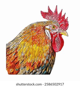 Rooster animal watercolor sketch hand drawn illustration isolated white background