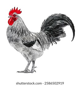 Rooster animal watercolor sketch hand drawn illustration isolated white background