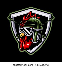 Rooster Army Mascot Logo Vector