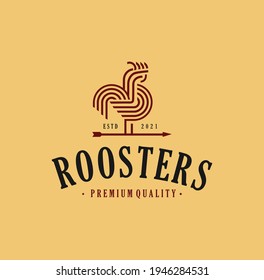 Rooster Arrow Logo Template Design Vintage Vector, Emblem, Design Concept. Creative Chicken Arrow Logo Illustration Stock 