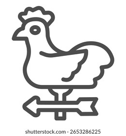 Galo e prancha de seta do ícone da linha de direção do vento, conceito da estação da primavera. Gráficos vetoriais. Galinha de relógio e sinal de ponteiro no fundo branco, ícone de estilo de contorno para design móvel ou web