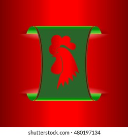 Rooster banner in Christmas colors. Vector illustration.