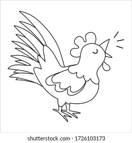 Rooster Bantam Chicken Sing line art comic style, for coloring