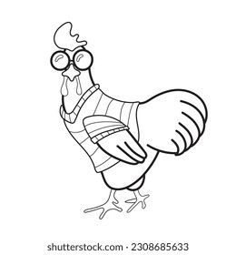 rooster. beautiful chicken line art vector. Vector illustration. Black and White, art