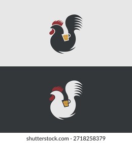 Rooster Beer Logo Icon in Flat Minimalist Style. Ideal for brewery branding, bar logos, pub identity, beer festival promotions, merchandise, and food