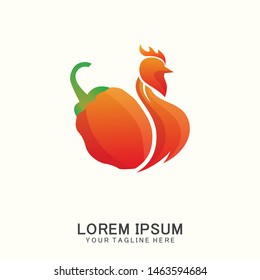 Rooster and Bell pepper. Flat design style vector illustrations set of icons