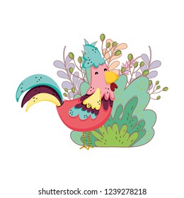 rooster bird farm with garden