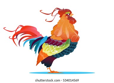 Rooster Bird Happy New Year Sign Asian Horoscope Banner Flat Vector Illustration