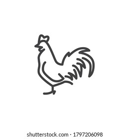 Rooster bird line icon. linear style sign for mobile concept and web design. Cock chicken outline vector icon. Symbol, logo illustration. Vector graphics