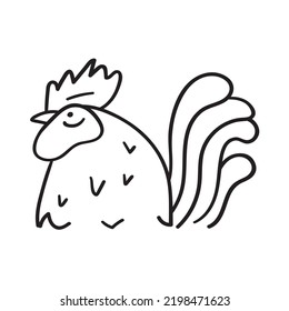 Rooster. Bird. Simple outline hand drawn illustration on white background.