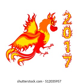 Rooster bird. Year 2017 new chinese chicken lunar bird concept of the Rooster. Vector illustration isolated.