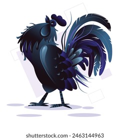 Vector de pájaros gallo con un sombrero rojo y una pluma de colores en la parte posterior