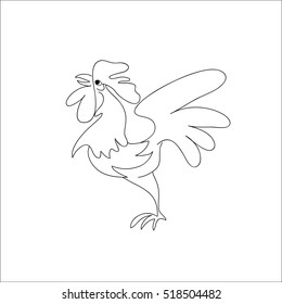 Rooster black line art sketch of cock. Vector illustration of rooster, symbol 2017 Chinese calendar.