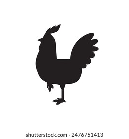 Rooster black silhouette icon isolated on white background. Vector illustration.