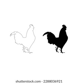 Rooster black silhouette icon. Male cock side view. Poultry cock. Rooster Logo Template vector illustration design. Vector isolated graphic illustration on white background . 