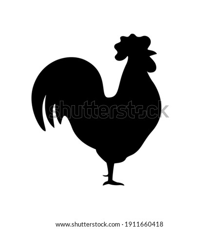 Rooster black silhouette icon. Male cock side view. Poultry cock. Vector isolated graphic illustration on white background 