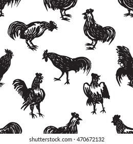 rooster black and white bird pattern
