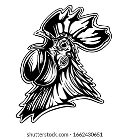 Rooster black and white illustration.