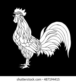 Rooster black and white - vector illustration. Symbol New Year 2017