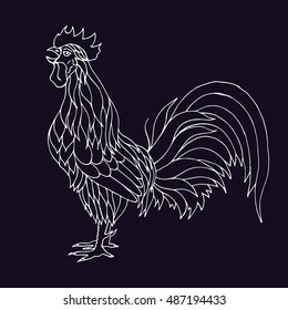 Rooster black and white - vector illustration. Symbol New Year 2017