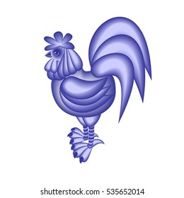 Rooster blue 3d vector illustration.