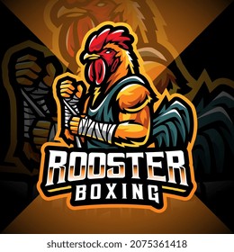 Rooster boxing esport mascot logo design