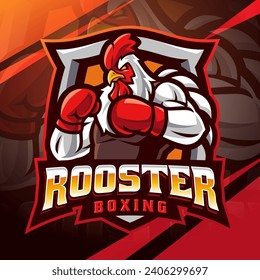 Rooster boxing esport mascot logo design
