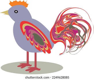 A rooster with a bright tail. Vector file for designs.